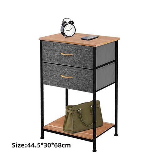DS BS 2 Drawers Steel Frame Fabric Bedside Table