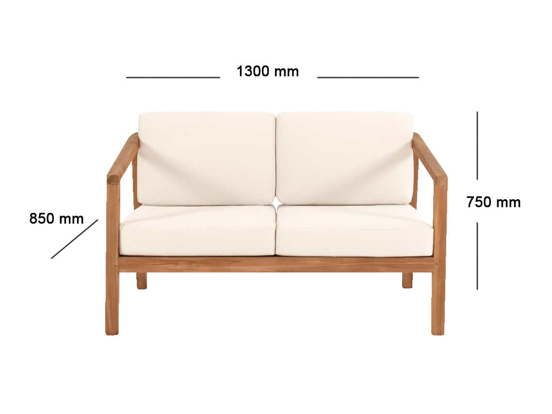 Jason 2-Seater Teak Wood Outdoor Chair – Cream