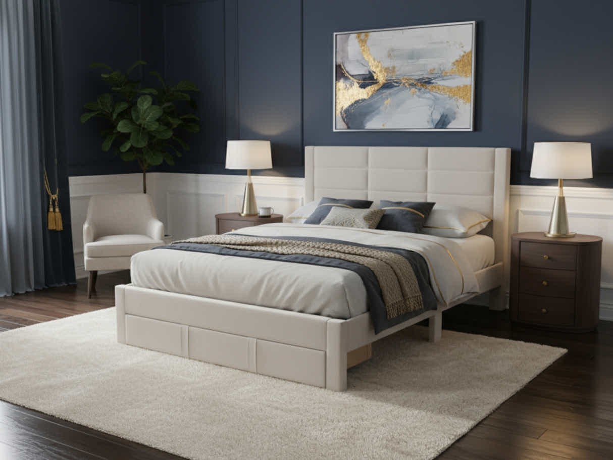 Hernan Bed Frame with Drawer & Bon21 Mattress - Queen