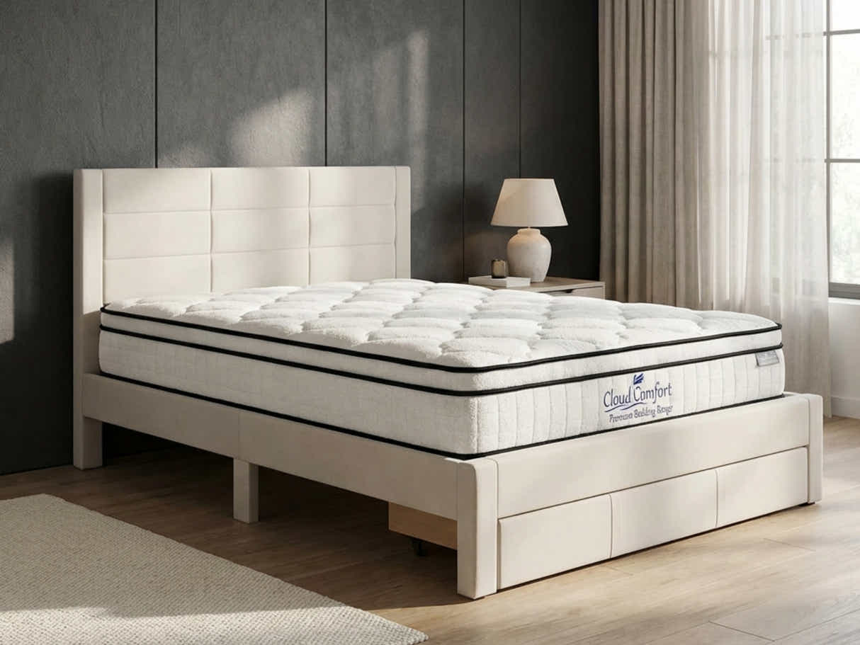 Hernan Bed Frame with Drawer & Boucle22 Mattress - Queen