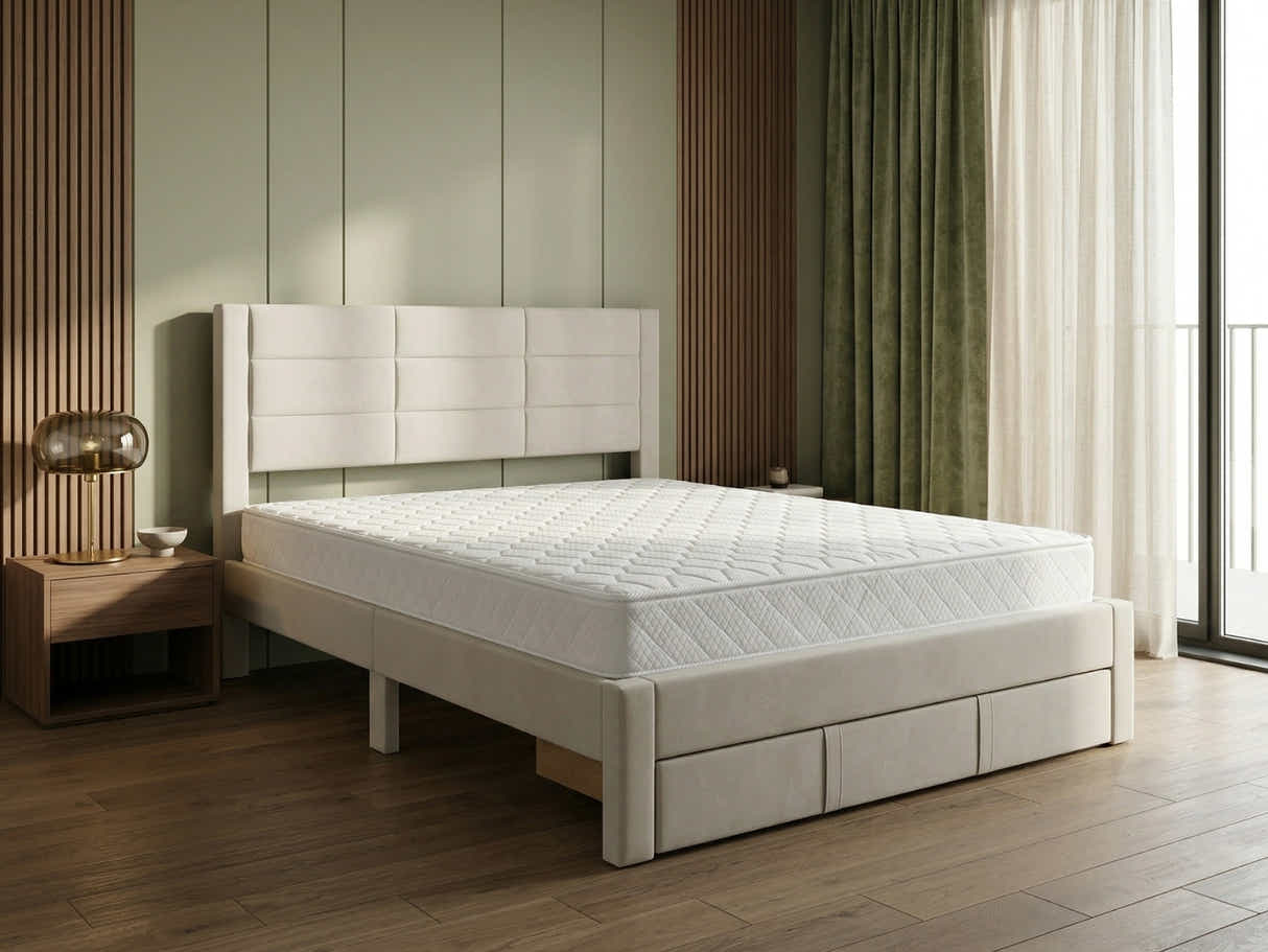 Hernan Bed Frame with Drawer & Bon15 Mattress - Queen