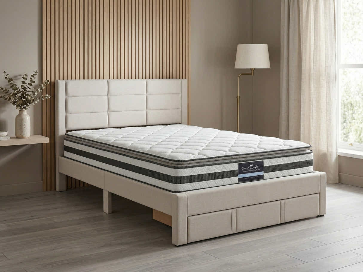 Hernan Bed Frame with Drawer & Bon21 Mattress - Queen