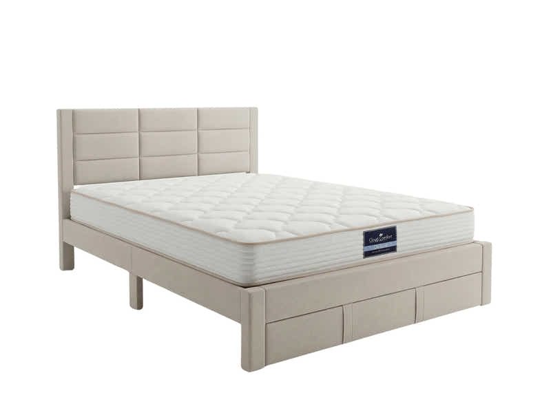 Hernan Bed Frame with Drawer & PIL20 Mattress with Pillows - Queen
