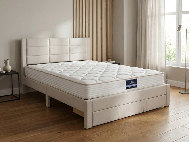 Hernan Bed Frame with Drawer & PIL20 Mattress with Pillows - Queen
