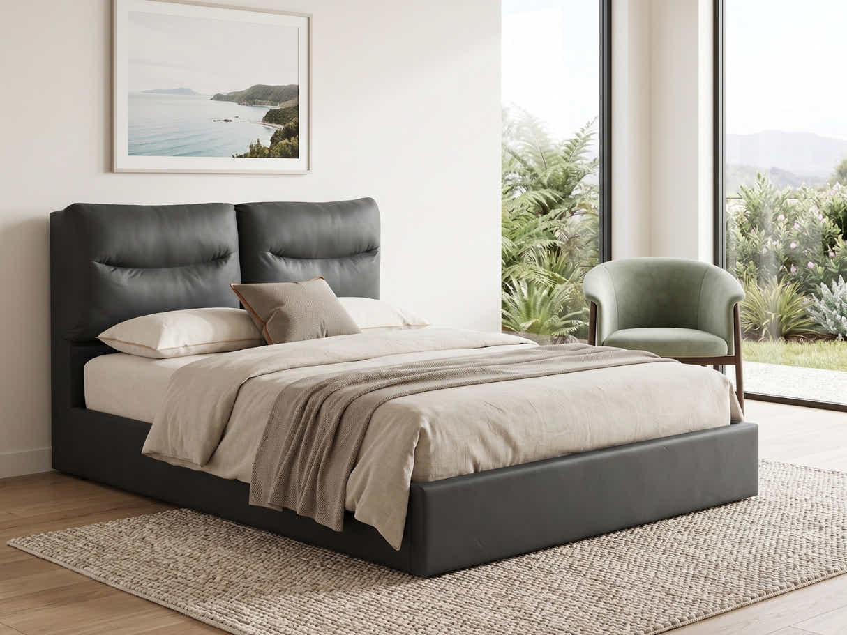 Greta PU Bed Frame Dark Grey - Queen