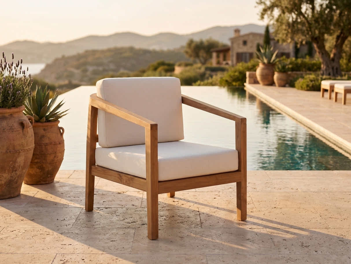 Jason Single Seater Teak Wood Outdoor Chair – Cream