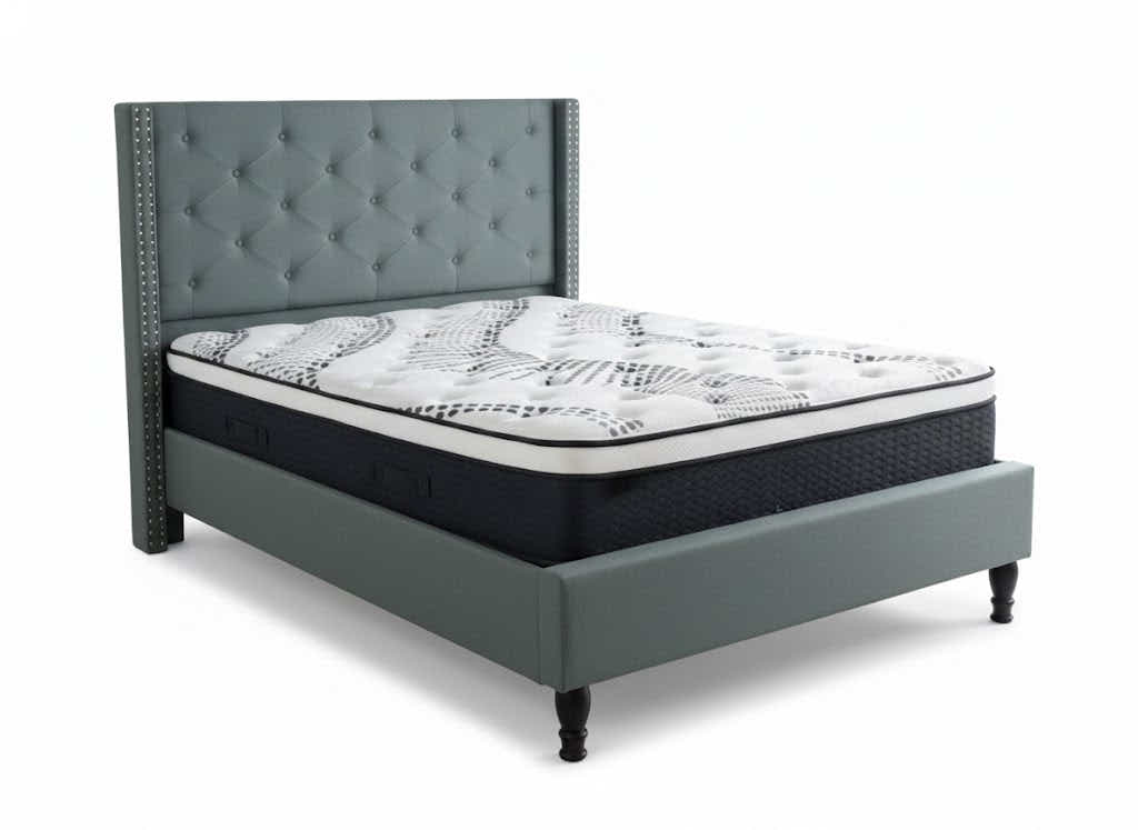 New Lisbeth Bed Frame Blue & Euro Top Mattress J32 - Double