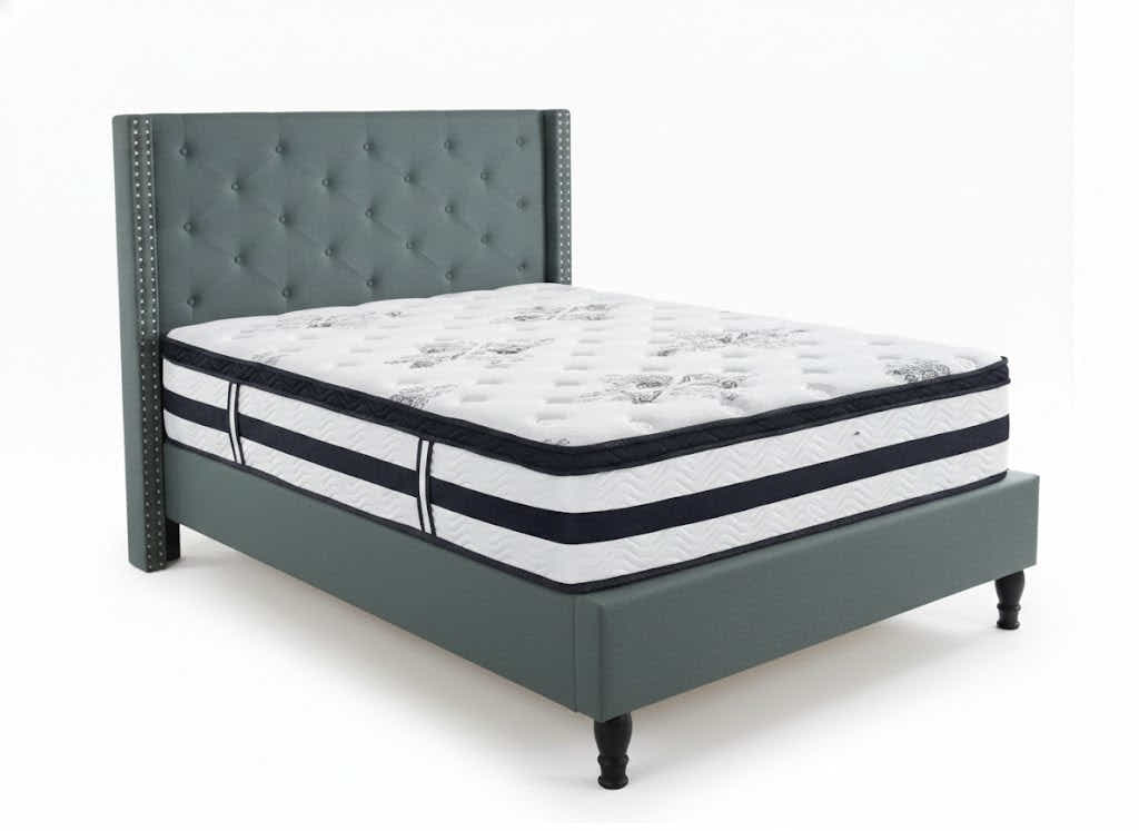 New Lisbeth Bed Frame Blue & Euro Top Mattress K34 - Double