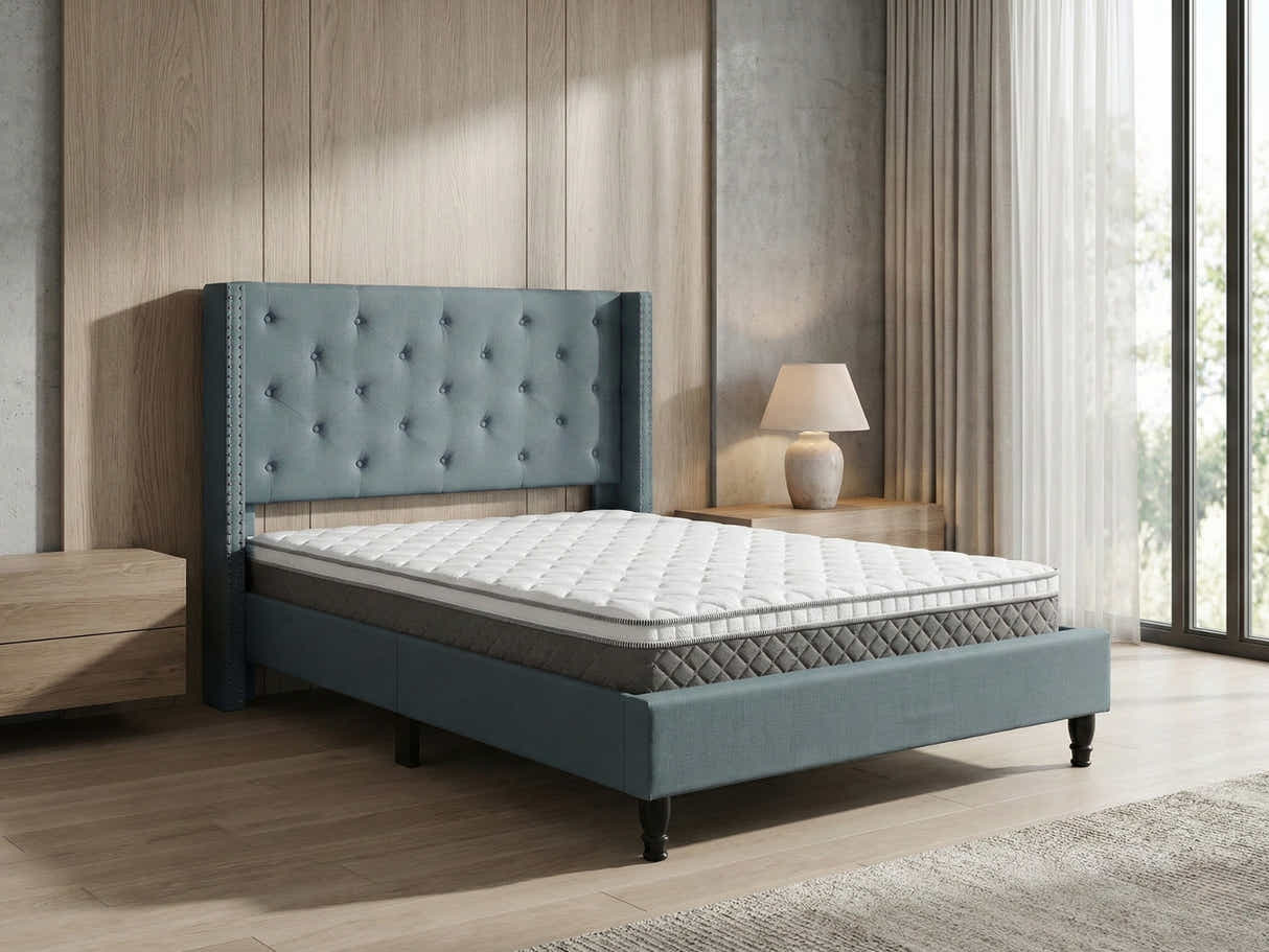 New Lisbeth Bed Frame Blue & MEM23 Mattress - Double