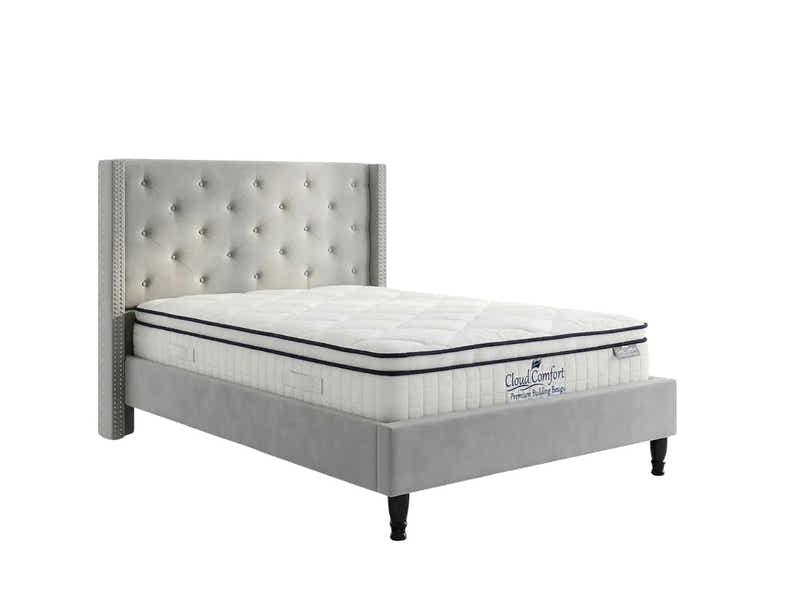 New Lisbeth Bed Frame Grey & Boucle22 Mattress - Double