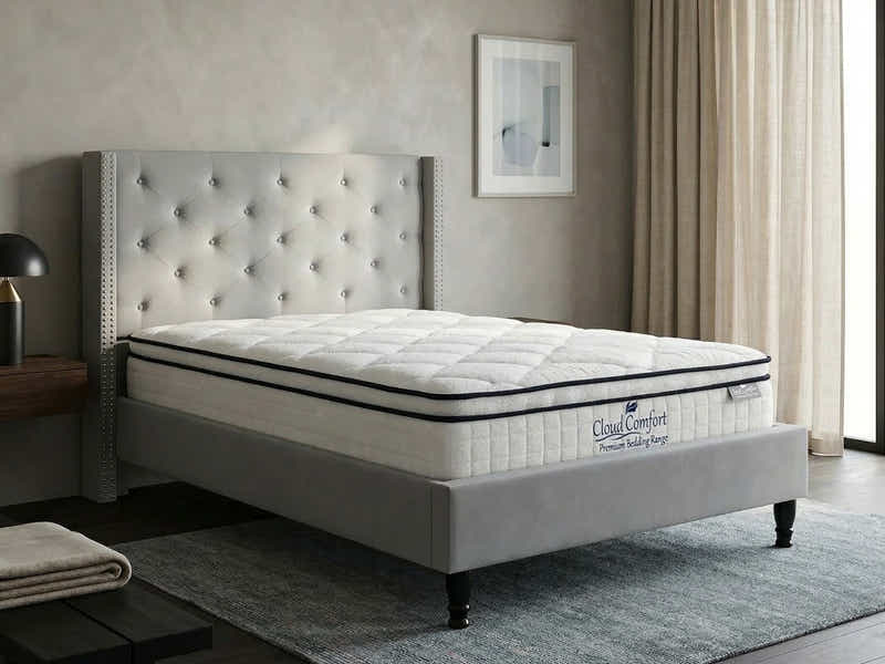 New Lisbeth Bed Frame Grey & Boucle22 Mattress - Double