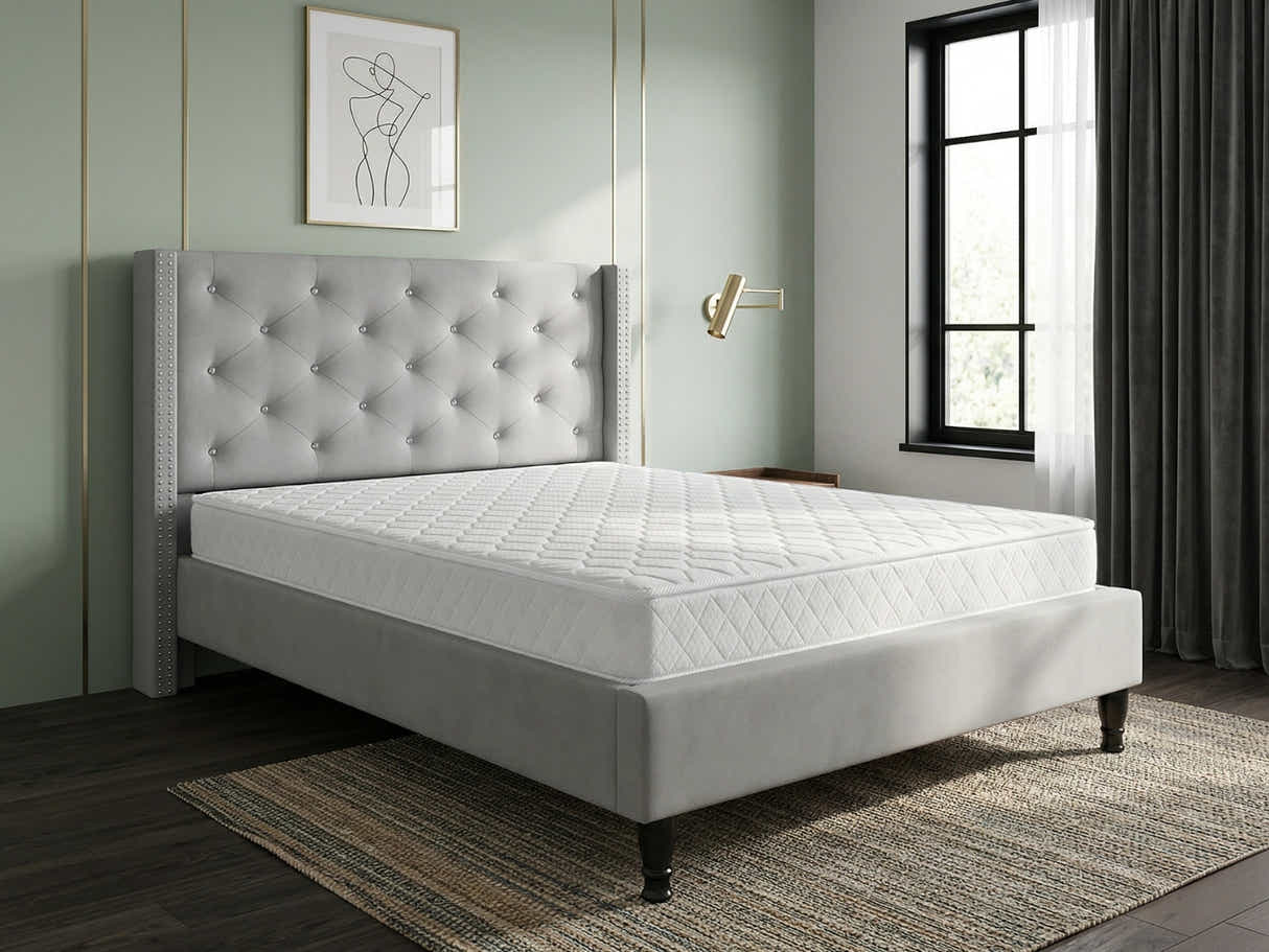 New Lisbeth Bed Frame Grey & Bon15 Mattress - Double