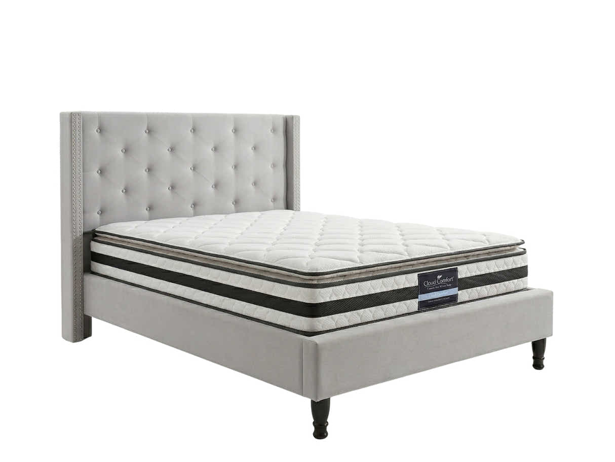New Lisbeth Bed Frame Grey & Bon21 Mattress - Double