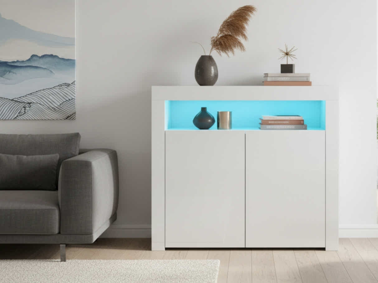 Anshos White 2-Door Buffet with LED Light - 108 cm