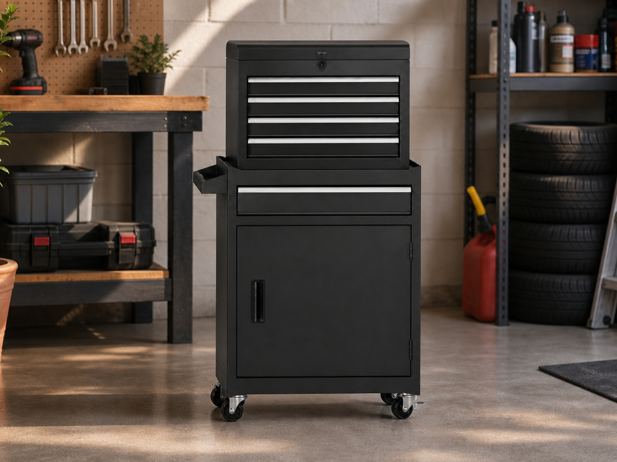 4-Drawer & 1-Drawer Tool Cabinet Combo - Black