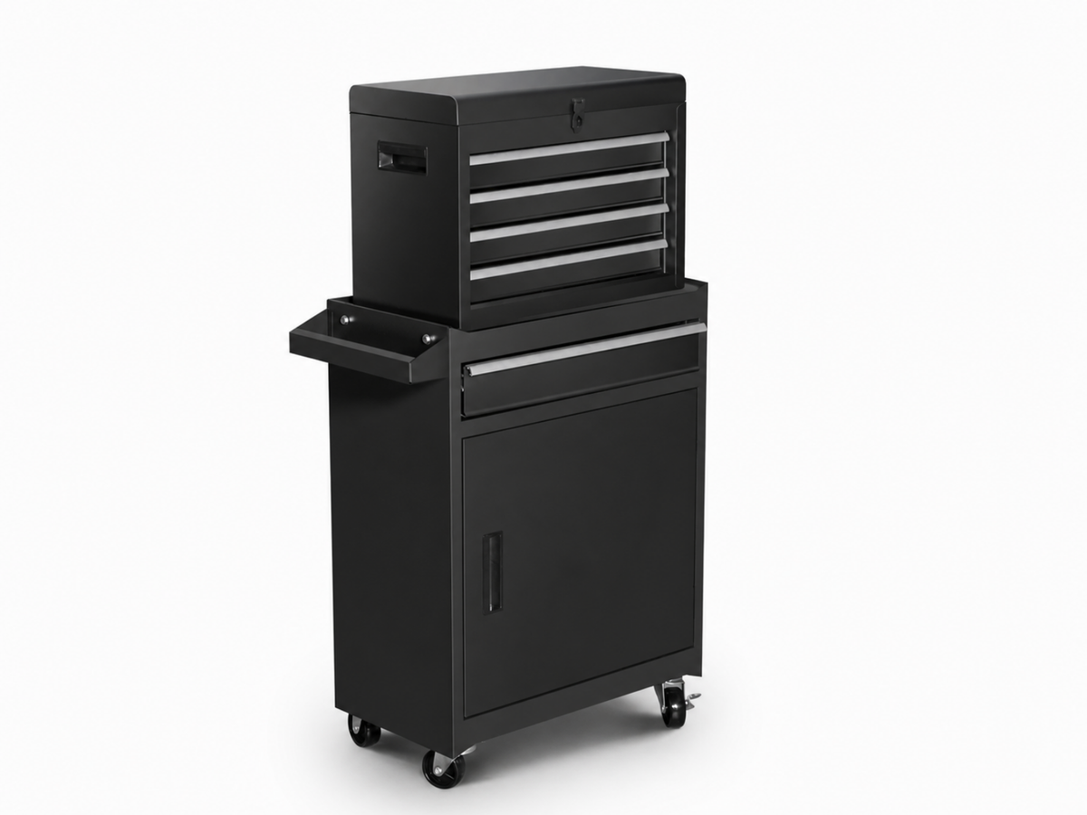 4-Drawer & 1-Drawer Tool Cabinet Combo - Black