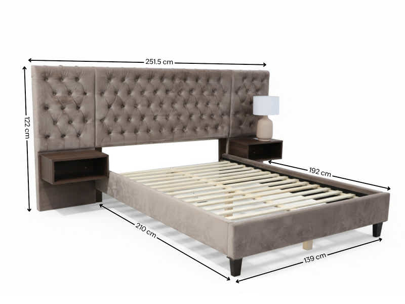 Amara Velvet Bed Frame with Bedside Tables - Double