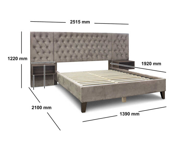 Amara Velvet Bed Frame with Bedside Tables - Double