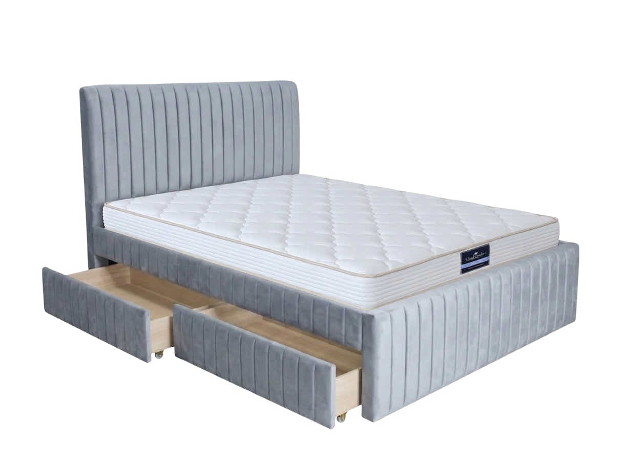 Wairoa Bed Frame with Drawers & PIL20 Mattress with Pillows - Queen