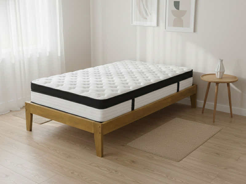 Sovo Bed Frame Oak & Euro Top Mattress G31 - Single (Combo)