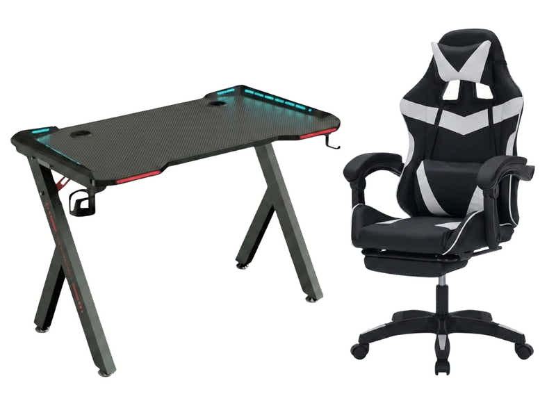 Gaming Table R5 140cm & Nicola Gaming chair PVC Black+White