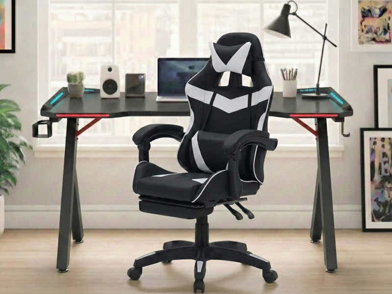 Gaming Table R5 140cm & Nicola Gaming chair PVC Black+White