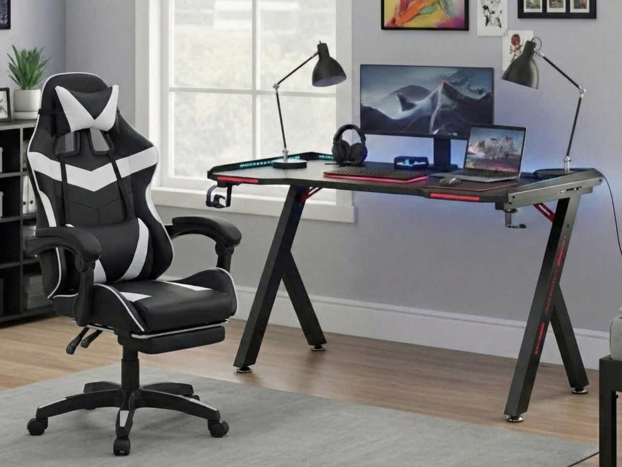 Gaming Table R5 140cm & Nicola Gaming chair PVC Black+White