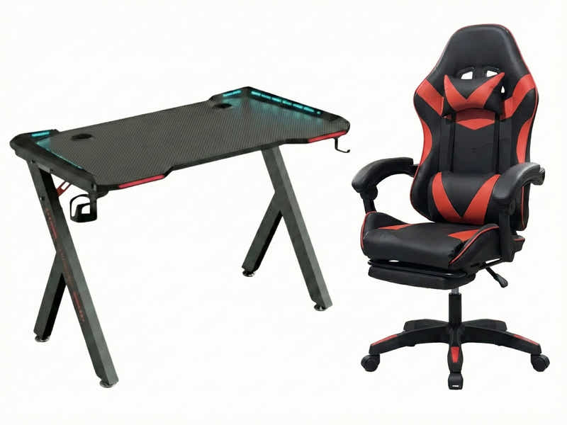 Gaming Table R5 140cm & Nicola Gaming chair PVC Black+Red