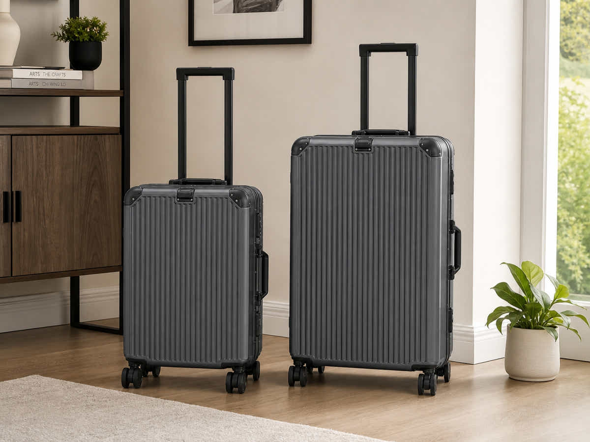 2-Piece PC & Alu Luggage Set - Dark Grey