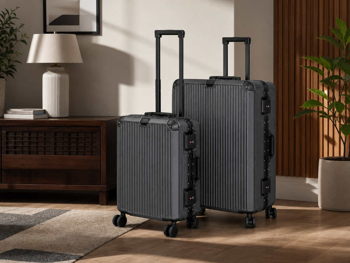 2-Piece PC & Alu Luggage Set - Dark Grey