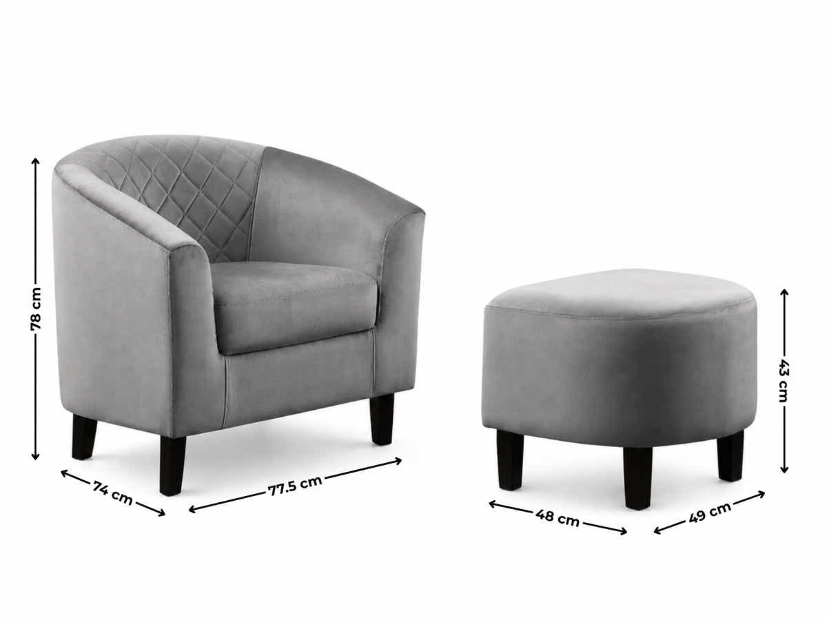 Cambia Tub Chair with Ottoman Velvet - Dark Grey