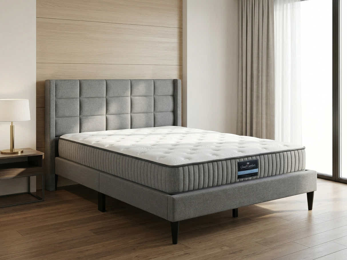 Neron Velvet Bed Frame Charcoal & FIRM23 Mattress - Double