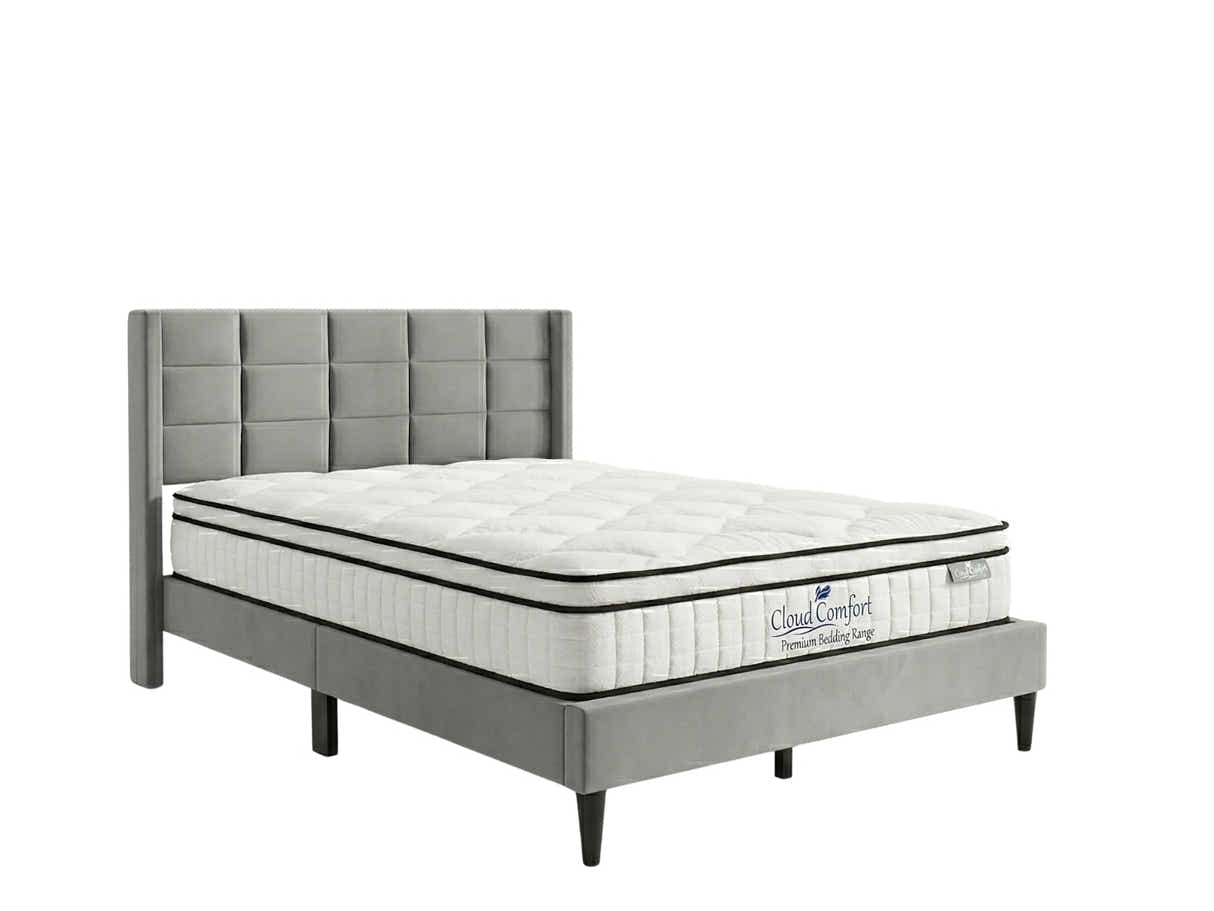 Neron Velvet Bed Frame Charcoal & Boucle22 Mattress - Double