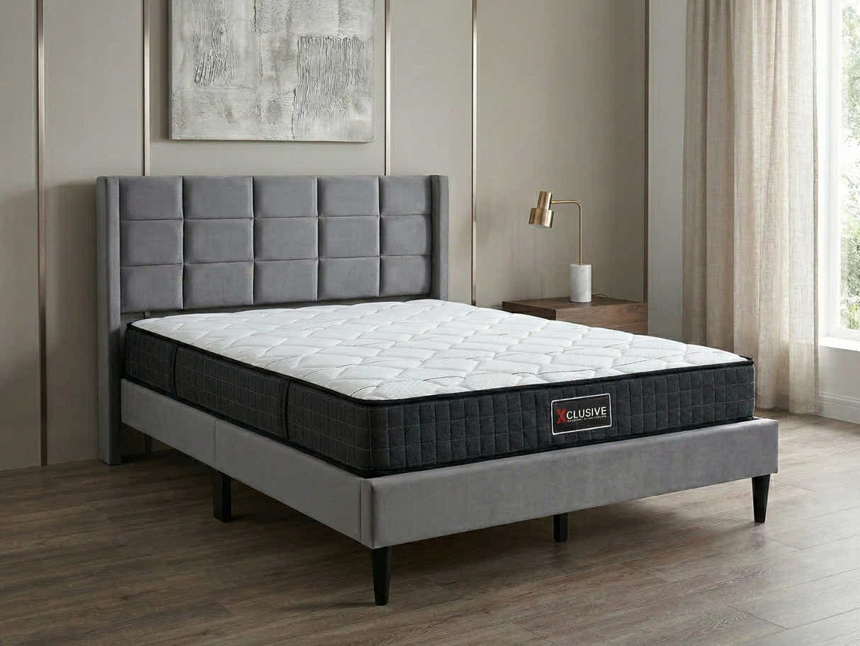 Neron Velvet Bed Frame Charcoal & Xclusive X20 Mattress - Double