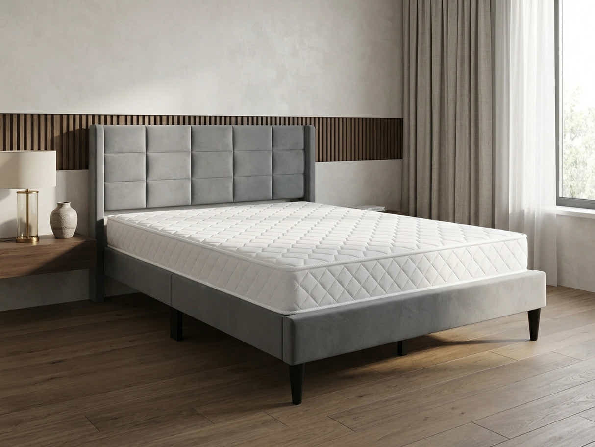 Neron Velvet Bed Frame Charcoal & Bon15 Mattress - Queen