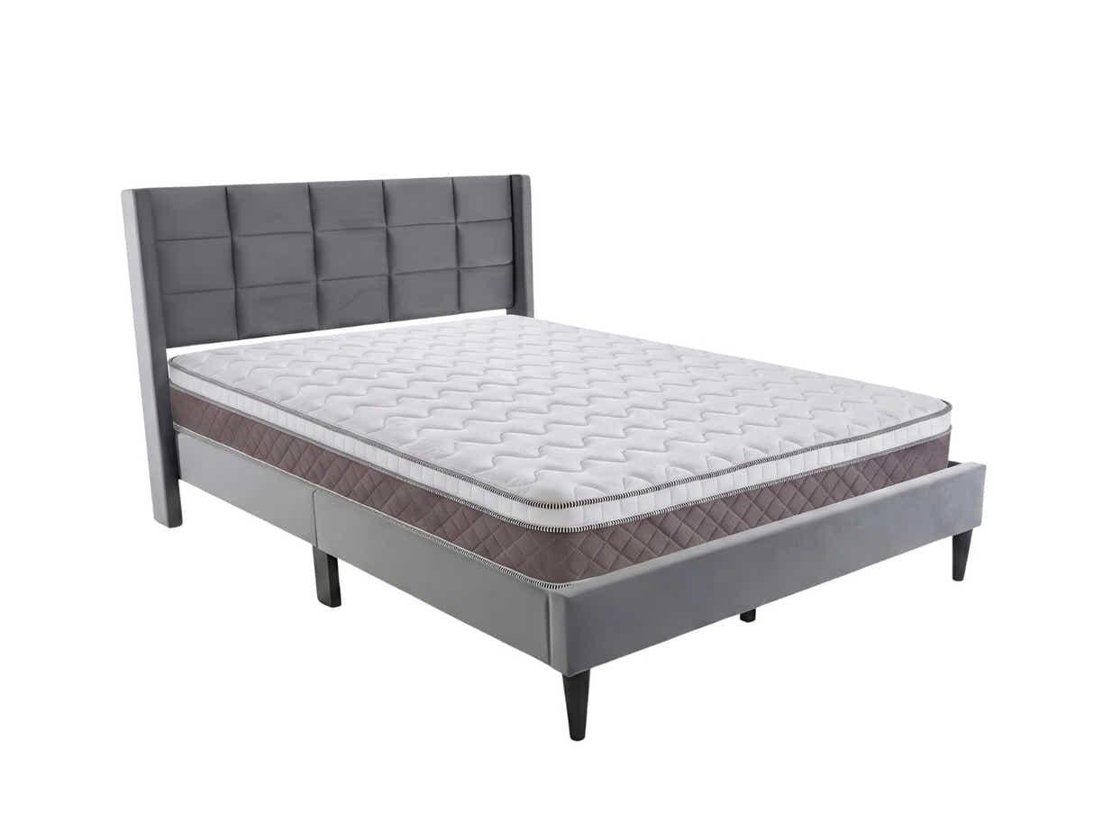 Neron Velvet Bed Frame Charcoal & MEM23 Mattress - Queen