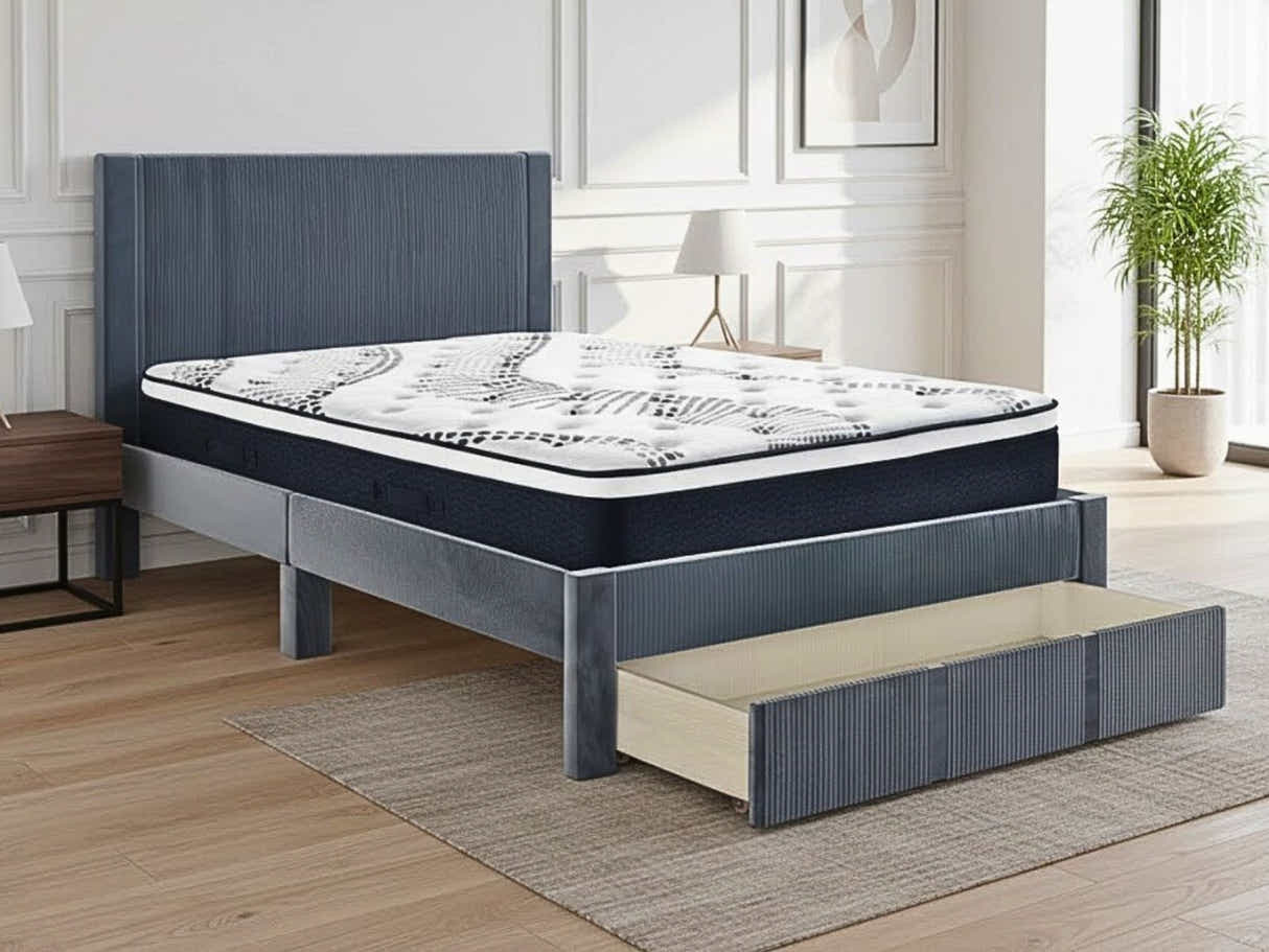 Rae Bed Frame With Drawer & Euro Top Mattress J32 - Double