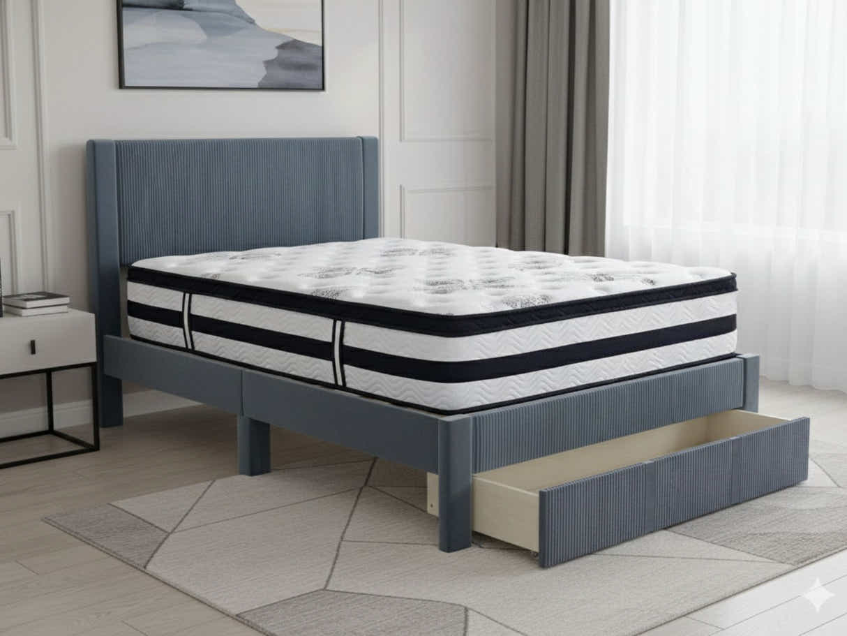 Rae Bed Frame With Drawer & Euro Top Mattress K34 - Double