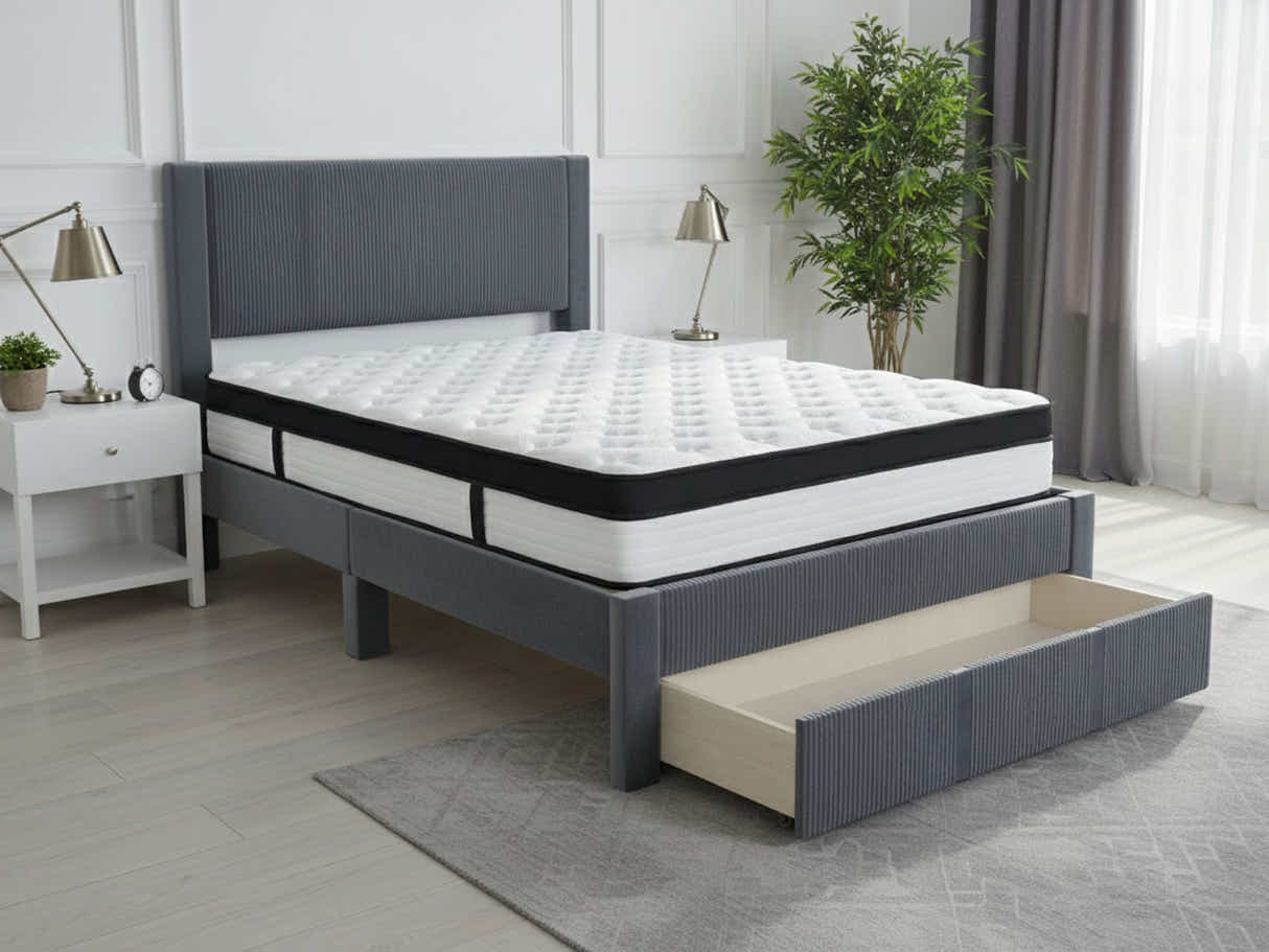 Rae Bed Frame With Drawer & Euro Top Mattress G31 - Queen