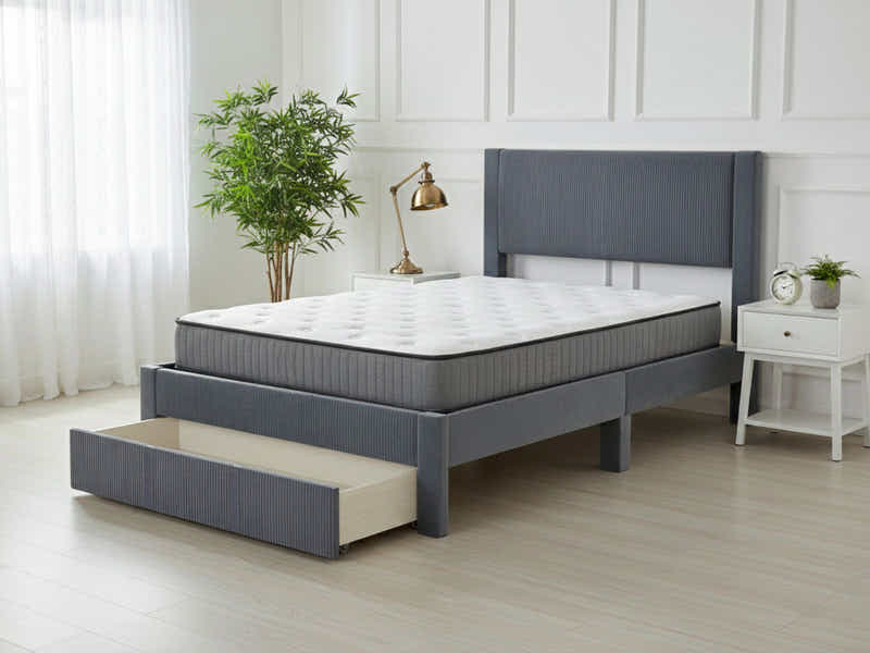 Rae Bed Frame With Drawer & FIRM23 Mattress - Queen (Combo)