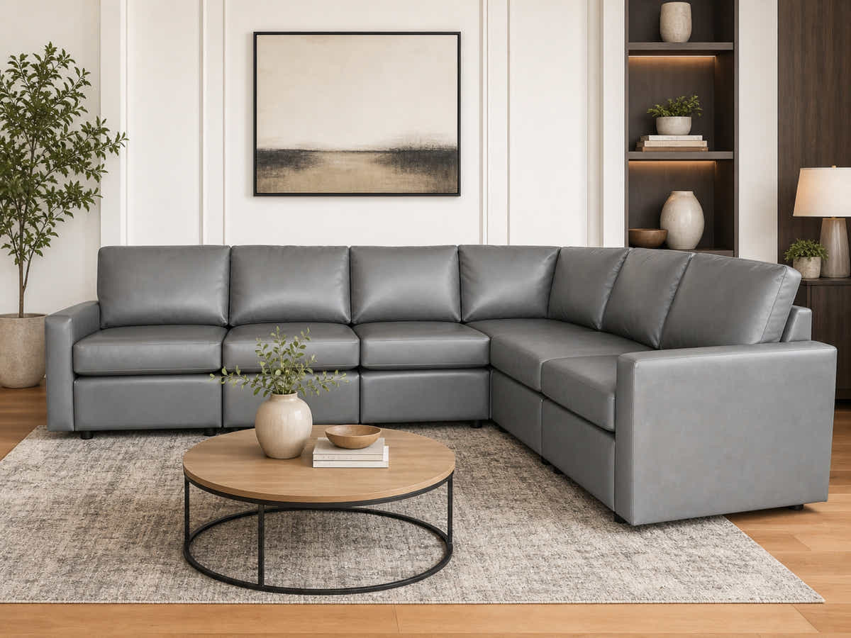 Sonya 6 Seater Modular Sofa PU - Grey