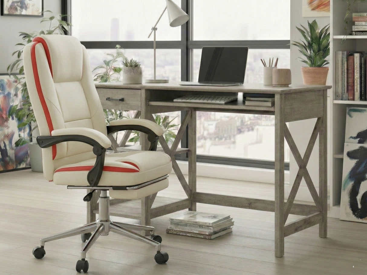 Writing Desk Rustic Oak & Siena Executive Office Chair PU Beige