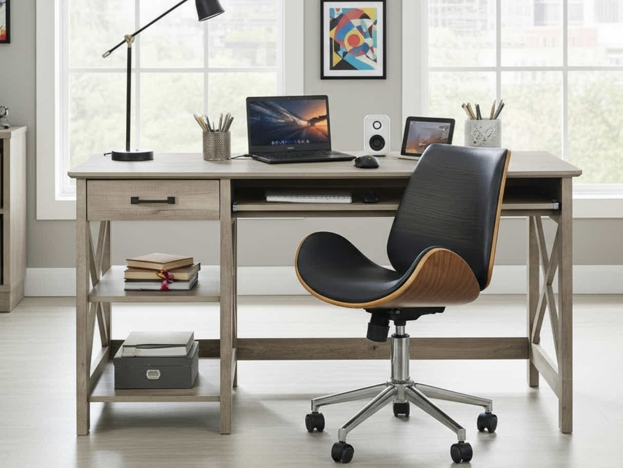 Writing Desk Rustic Oak & Bentwood Office Chair