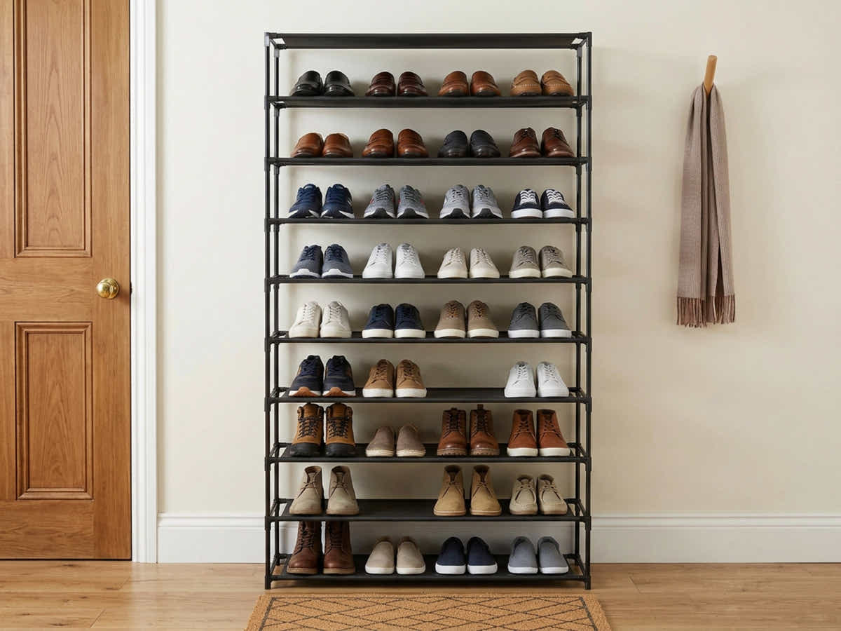Shoe Rack Cabinet Stackable 50 Pairs 10-Tier Black