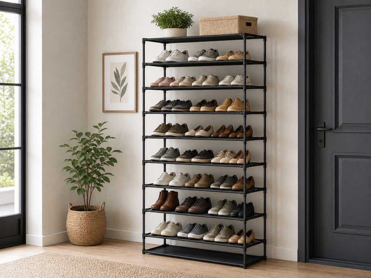 Shoe Rack Cabinet Stackable 50 Pairs 10-Tier Black