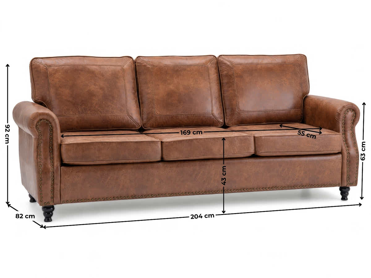 Cassandra 3-seater Sofa PU - Dark Brown