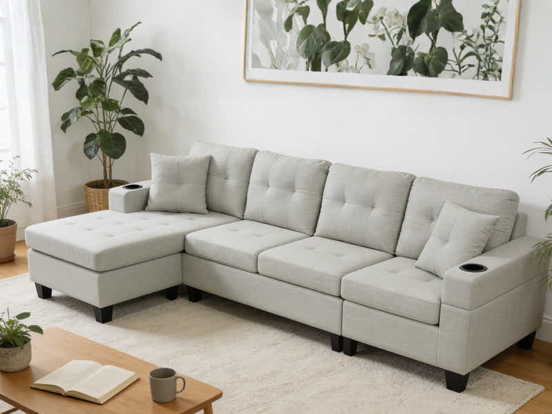 New Marcia Sectional Sofa with Chaise Linen Cream
