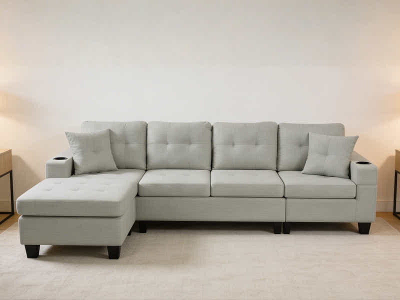 New Marcia Sectional Sofa with Chaise Linen Cream
