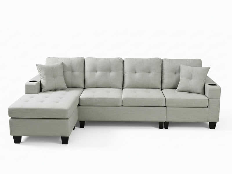 New Marcia Sectional Sofa with Chaise Linen Cream