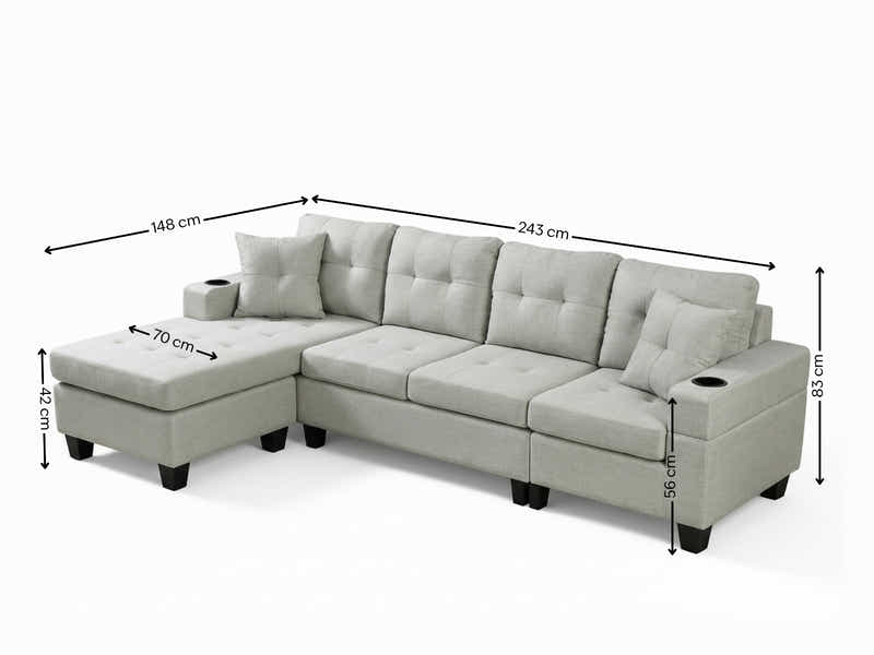 New Marcia Sectional Sofa with Chaise Linen Cream
